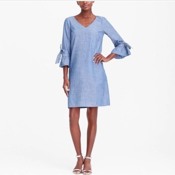 J. Crew Dresses & Skirts - J.Crew Chambray Ruffle Tie Sleeve Dress